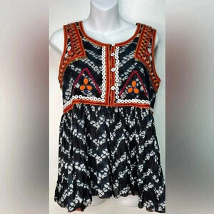 Indigo Moon Top Bohemian Embroidered Beaded and Coin Details NWT